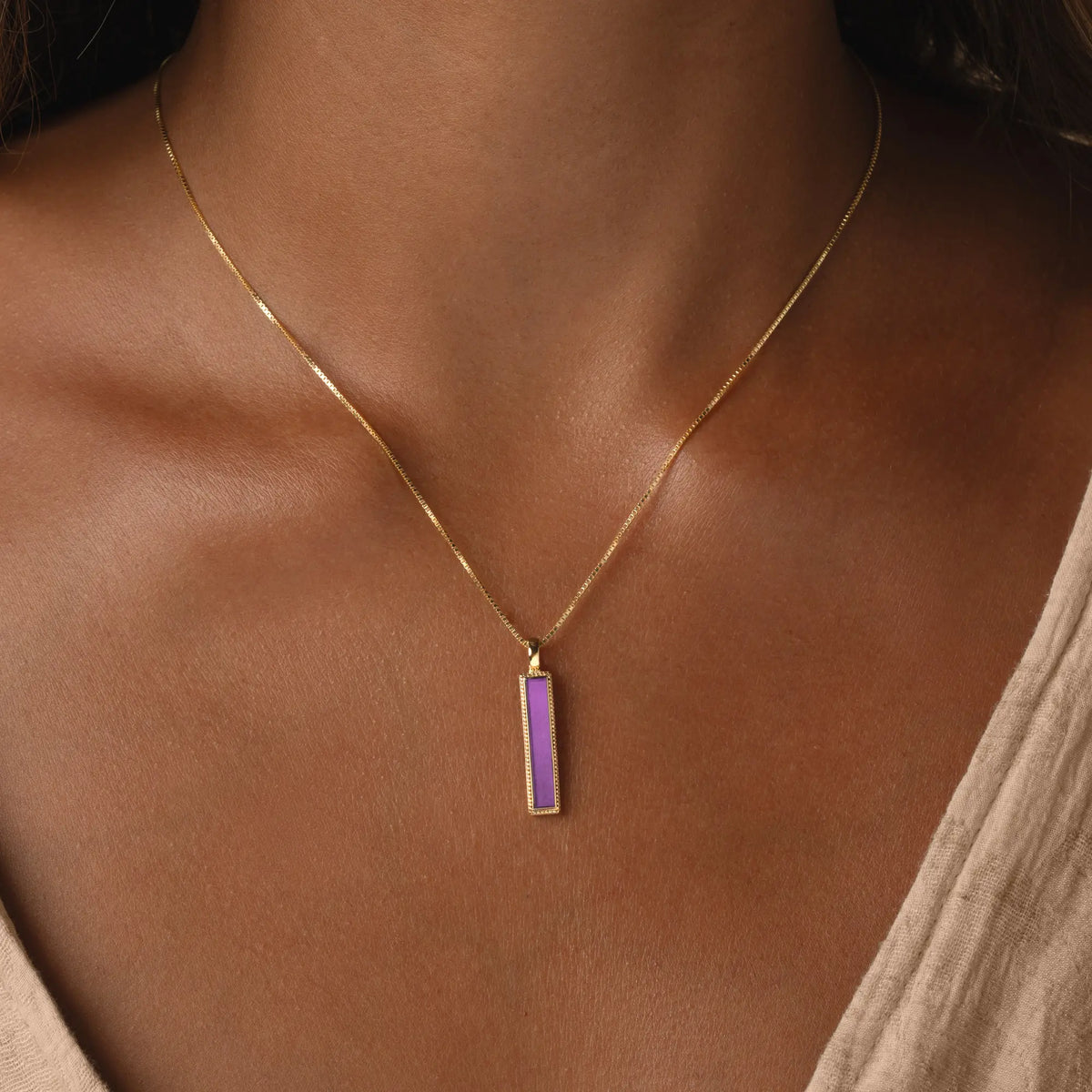 Harmonious Path Amethyst Peace Charm Gold Necklace