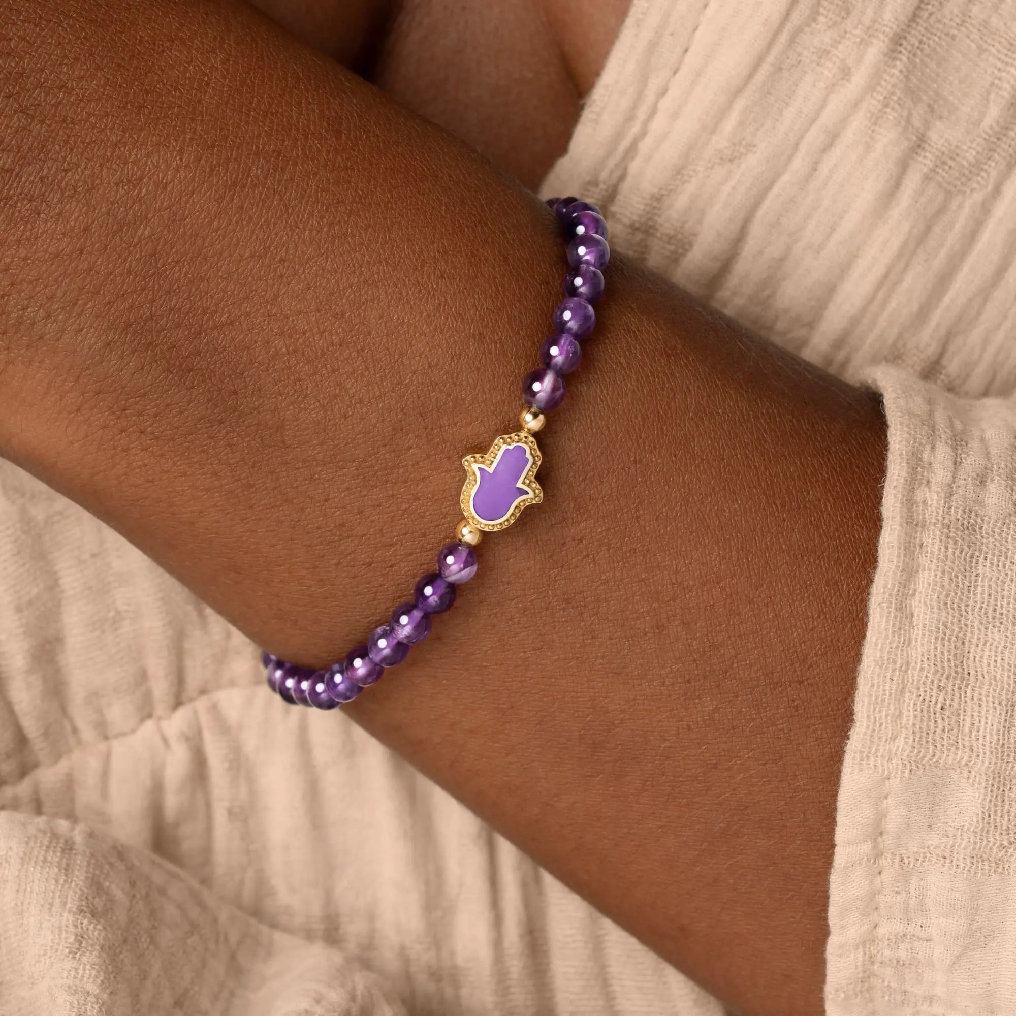 Guiding Light Amethyst Hamsa Gold Bracelet