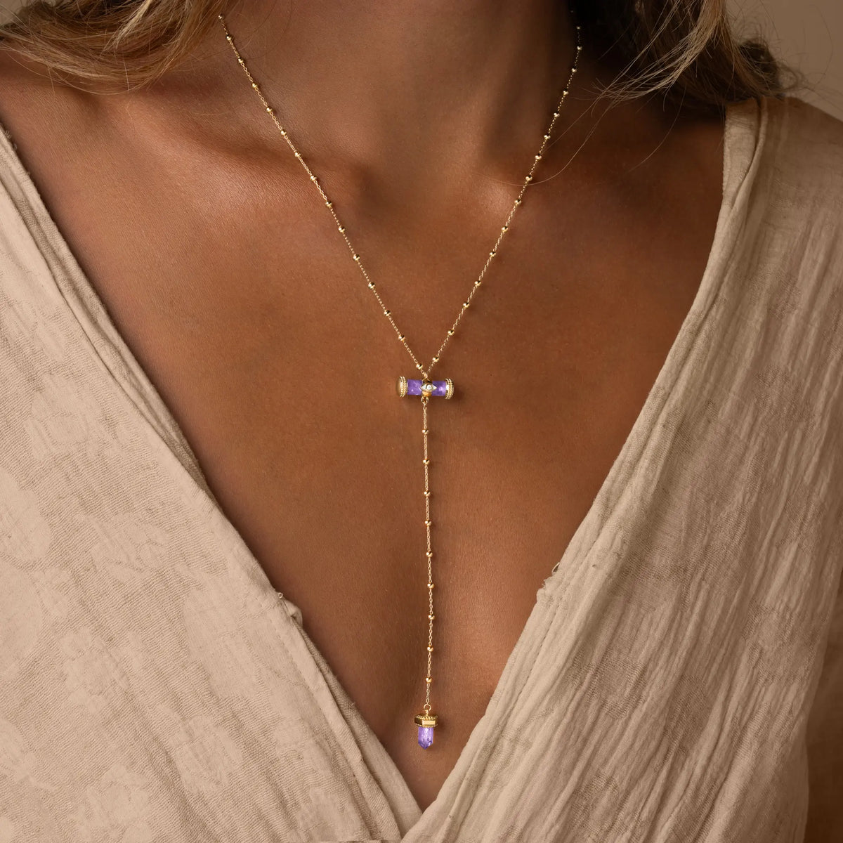 Sacred Remedy Gold Amethyst Evil Eye Necklace