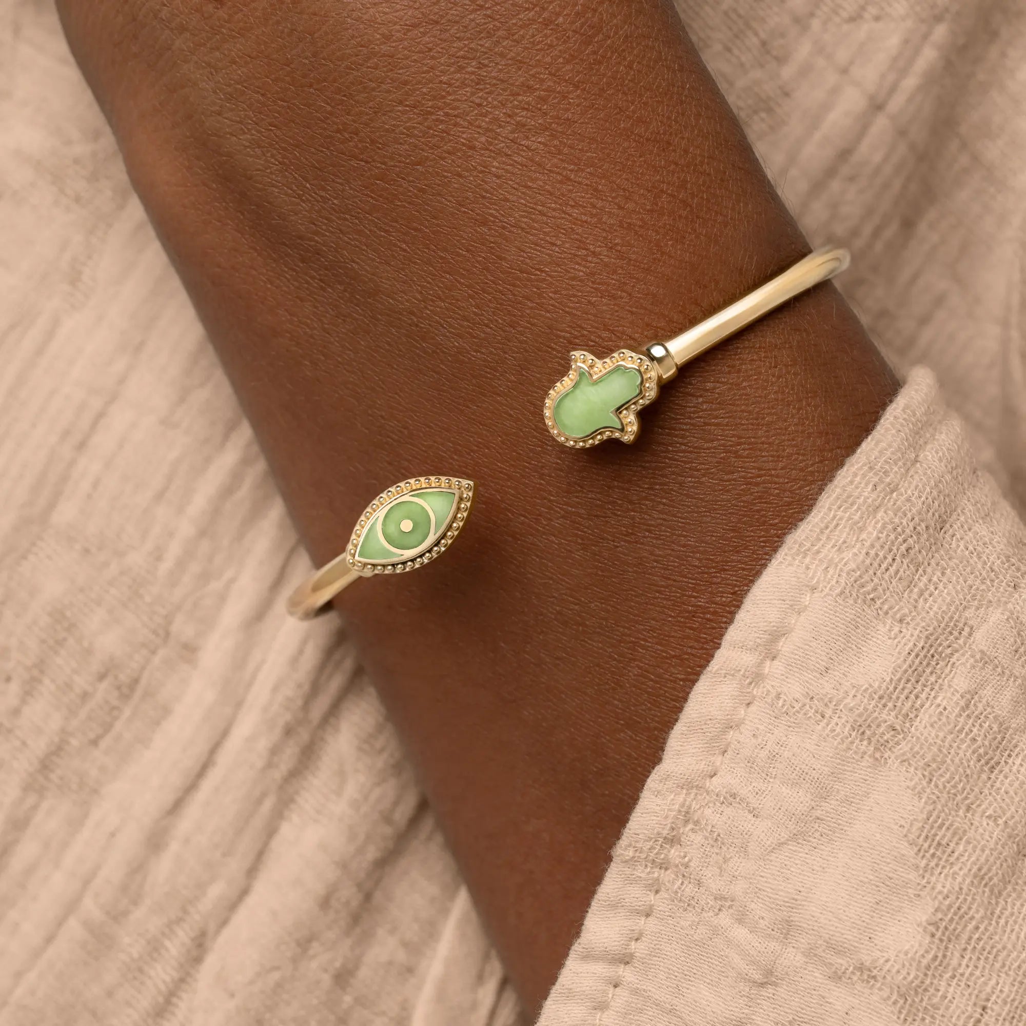 Eternal Shield Jade Evil Eye & Hamsa Cuff