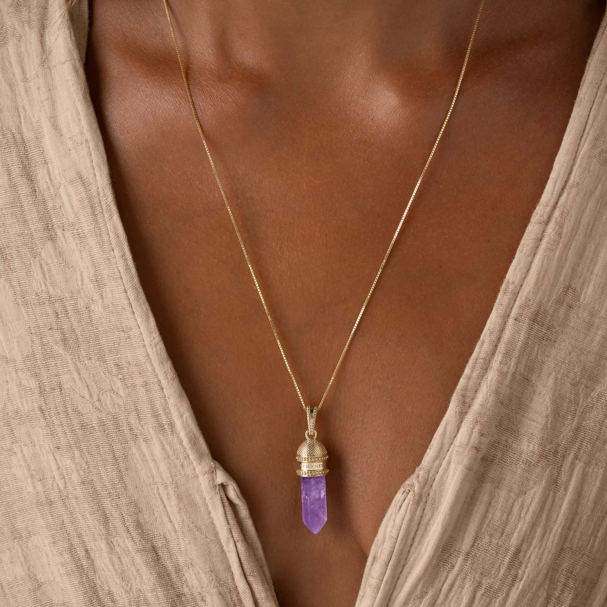 Sacred Tranquility Gold Amethyst Pendant Necklace