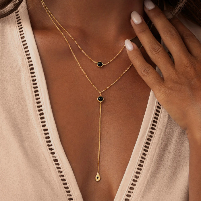Mystic Drift Onyx Lariat Necklace