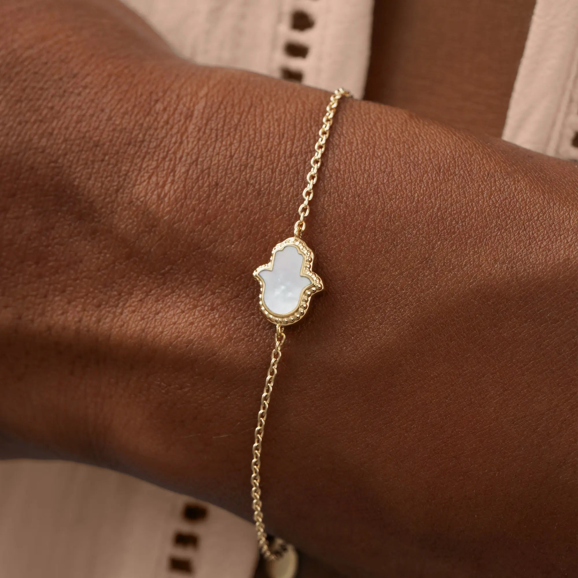 Guardian Light Hamsa Onyx & Mother of Pearl Bracelet