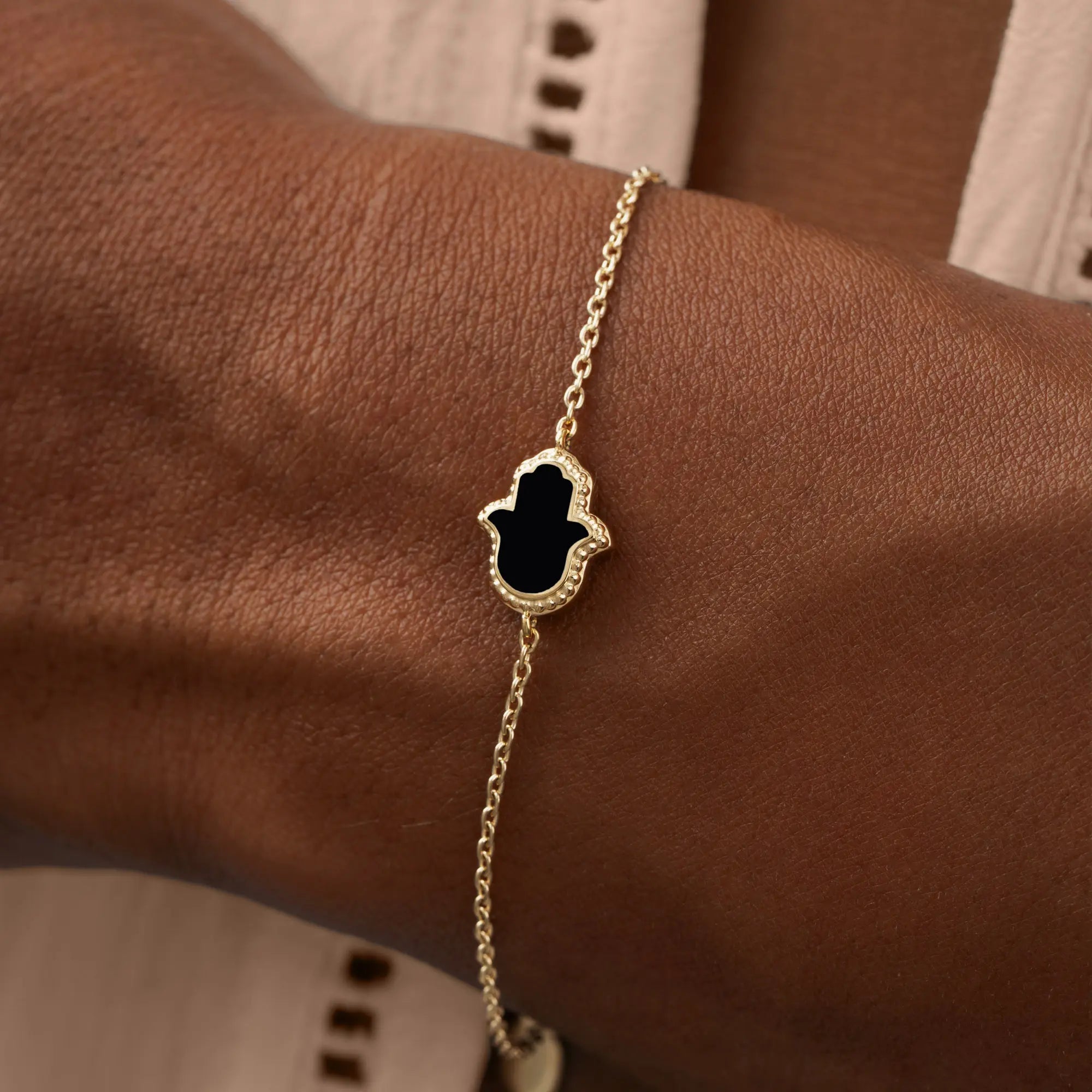 Guardian Light Hamsa Onyx & Mother of Pearl Bracelet