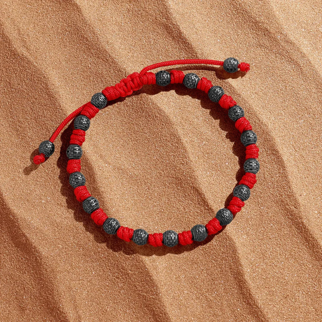 Crimson Resolve Red Macramé Knotted Bracelet