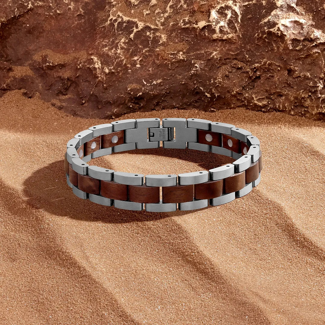 Steadfast Origin Stainless Steel Walnut Wood Bracelet