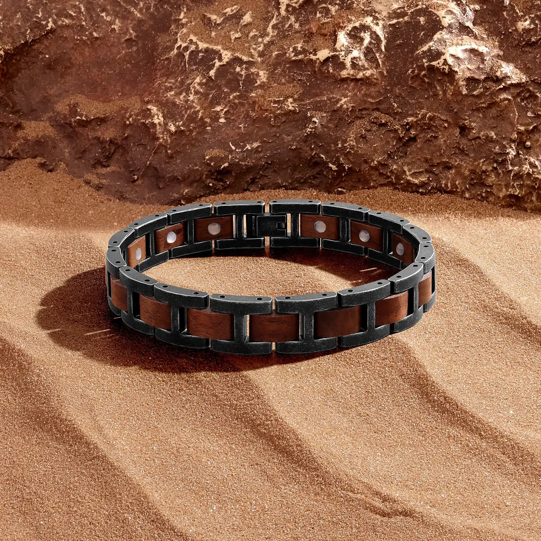 Legacy Anchor Antique Steel Walnut Wood Bracelet