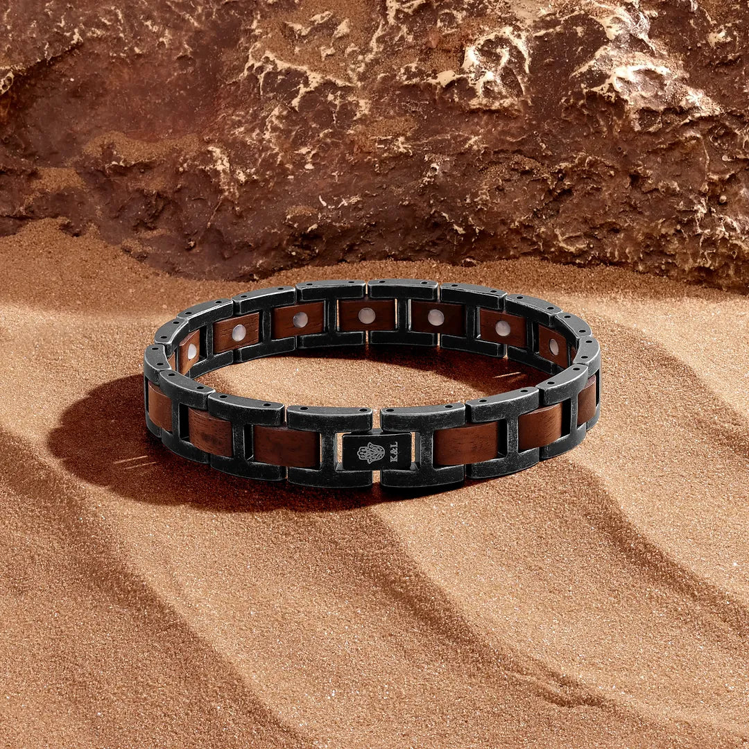 Legacy Anchor Antique Steel Walnut Wood Bracelet