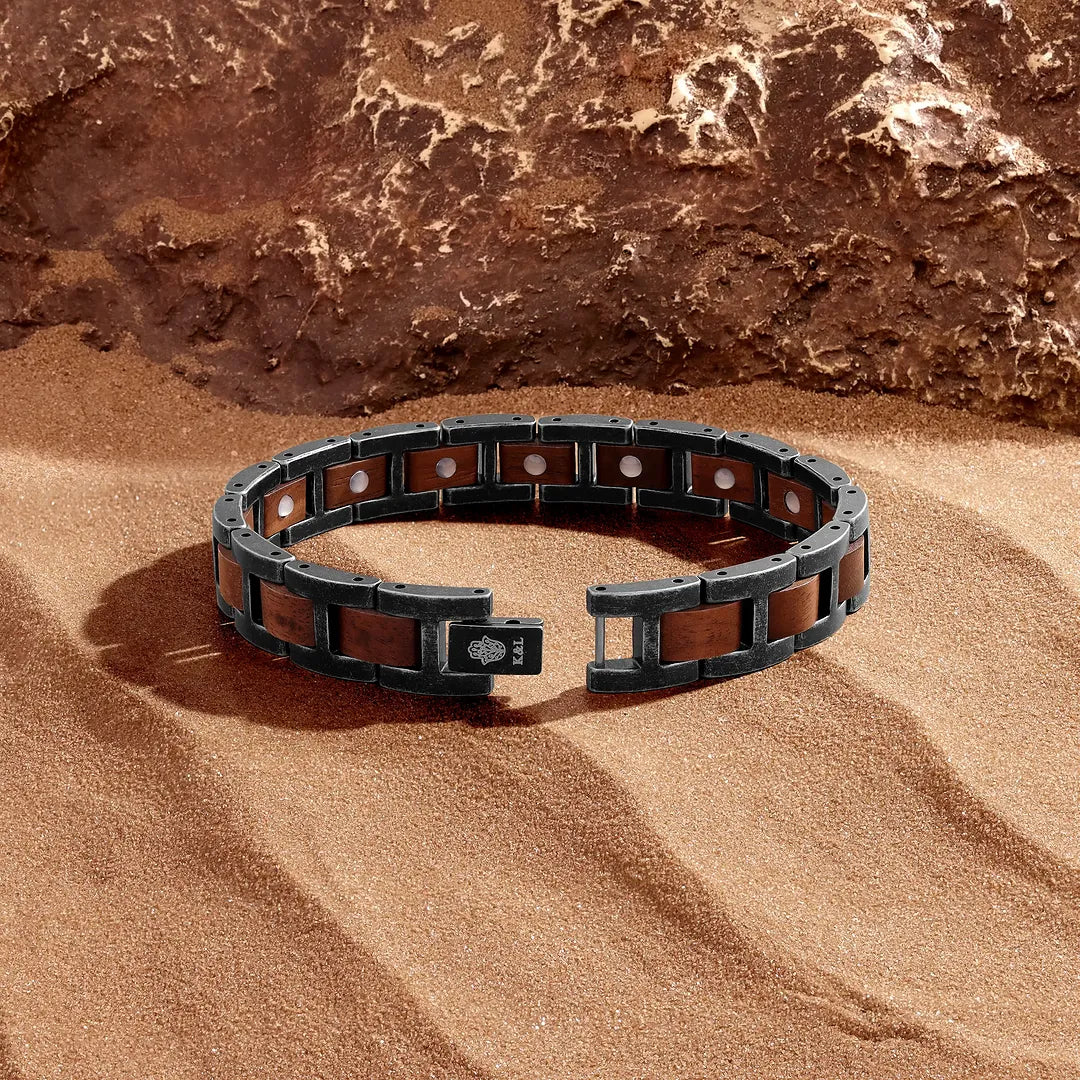 Legacy Anchor Antique Steel Walnut Wood Bracelet