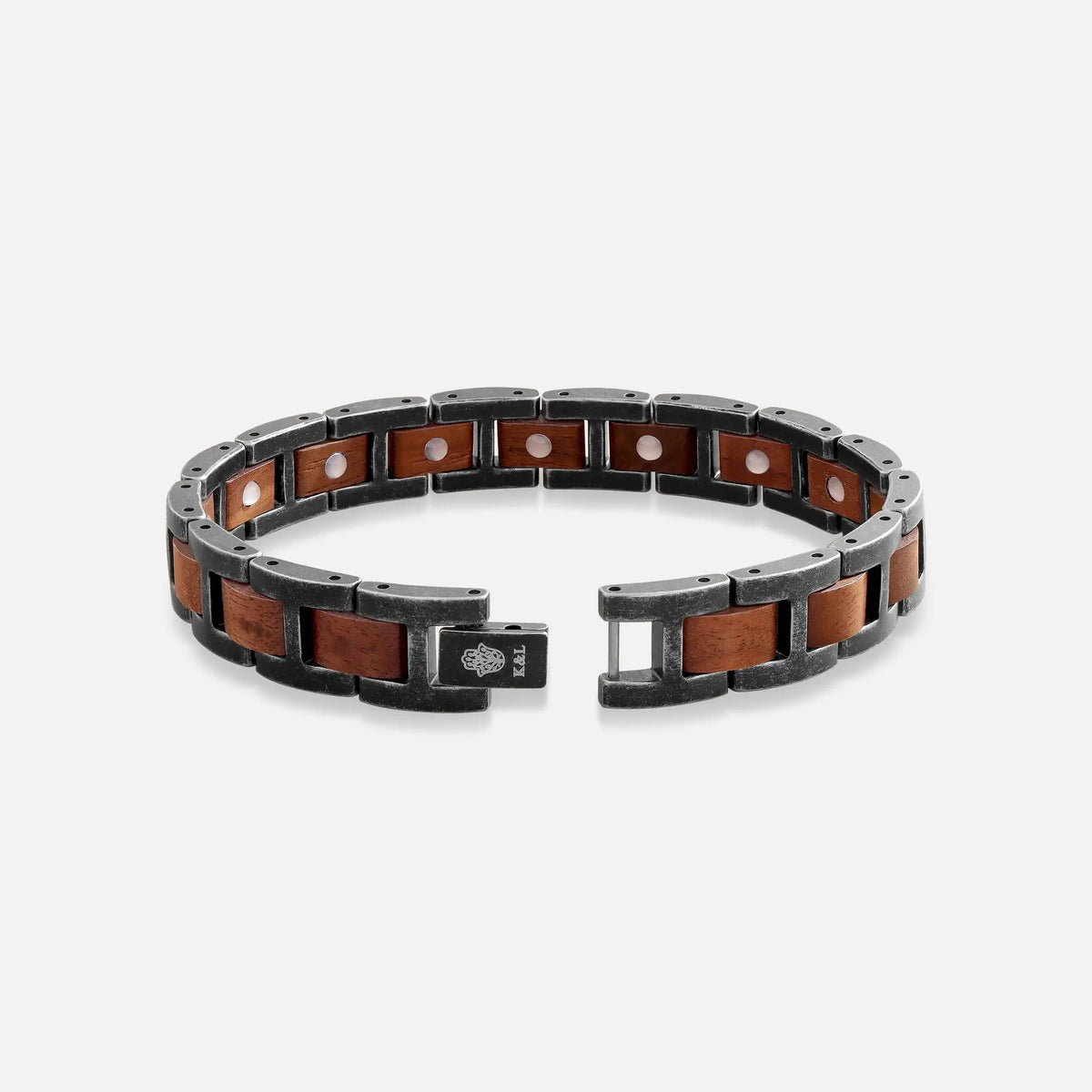 Legacy Anchor Antique Steel Walnut Wood Bracelet