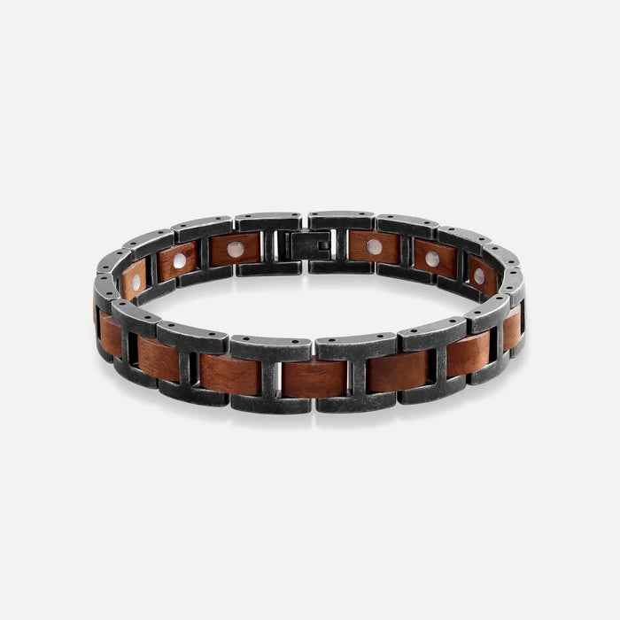 Legacy Anchor Antique Steel Walnut Wood Bracelet