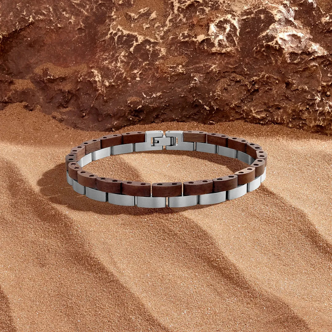 Rooted Horizon Stainless Steel Walnut Bracelet