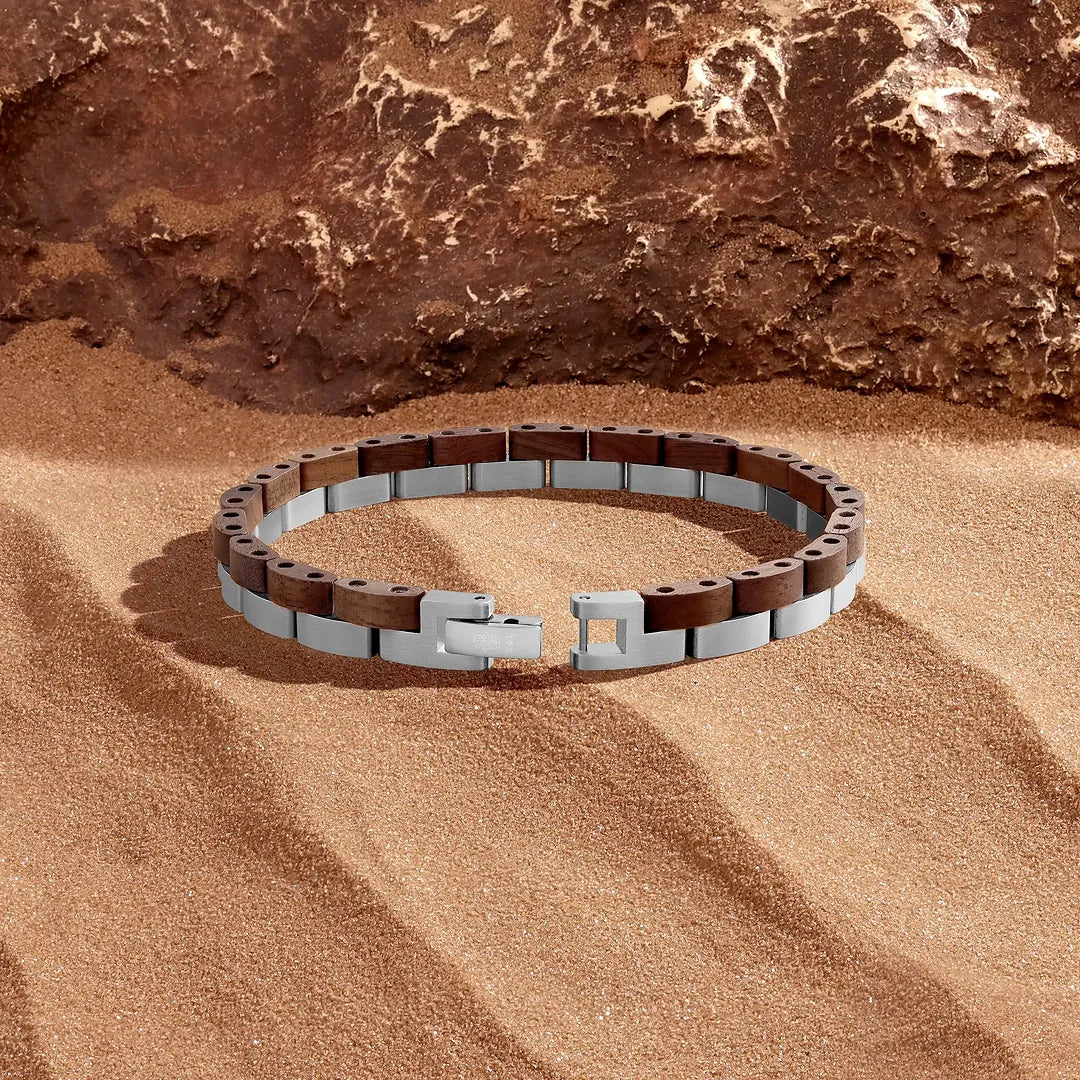 Rooted Horizon Stainless Steel Walnut Bracelet