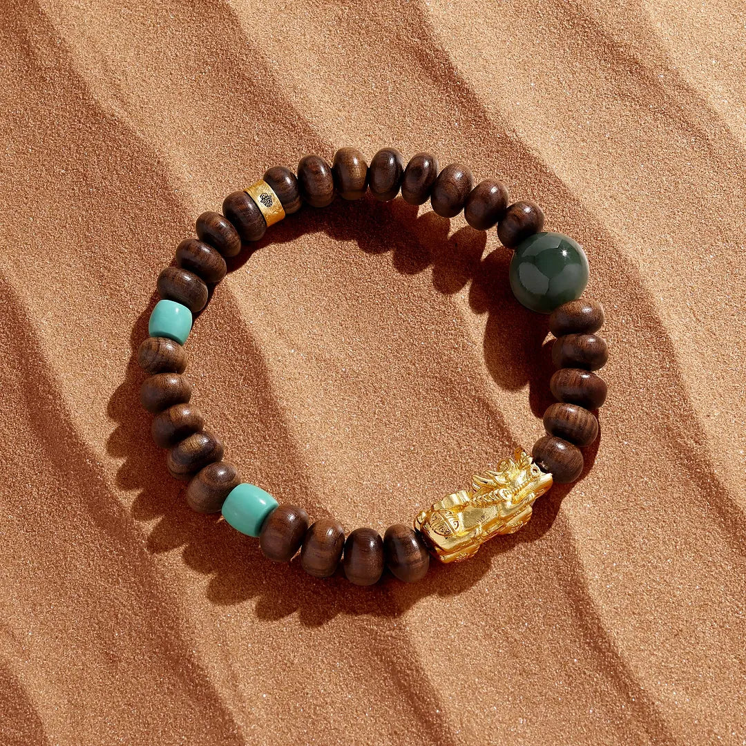 Triad Strength Jade Wood Turquoise Dragon Bracelet