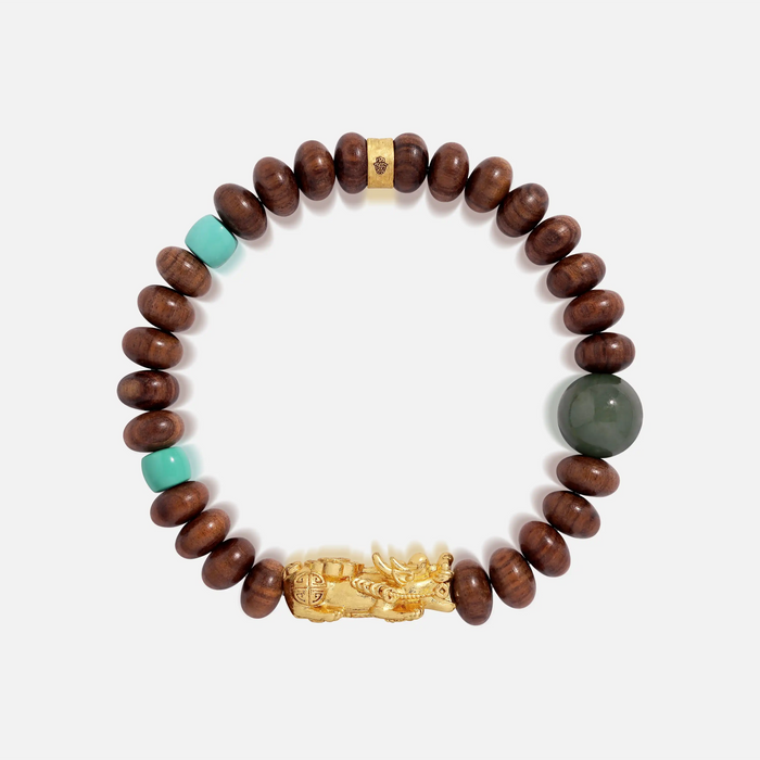 Triad Strength Jade Wood Turquoise Dragon Bracelet