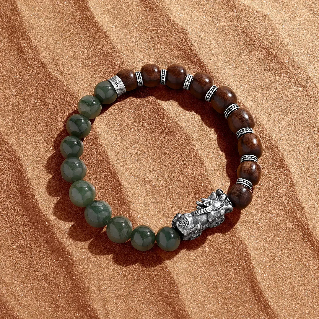 Elemental Balance Wood & Jade Dragon Bracelet