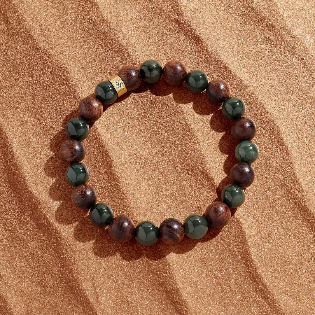 Balanced Harmony Wood & Jade Guru Bracelet