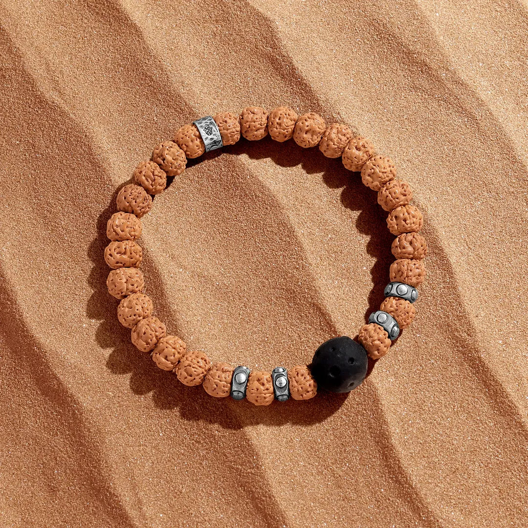 Evening Ground Obsidian & Rudraksha Bracelet