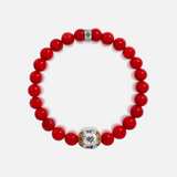 Vitality Boost Red Coral Mantra Silver Bracelet