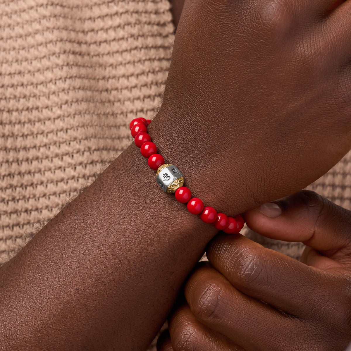 Vitality Boost Red Coral Mantra Silver Bracelet