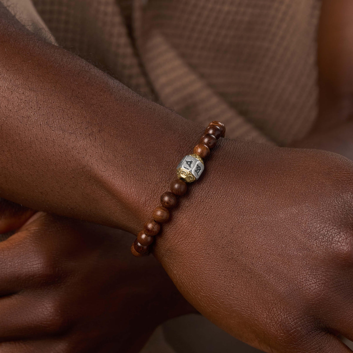 Potential Fulfilled Wood Mantra Silver Bracelet