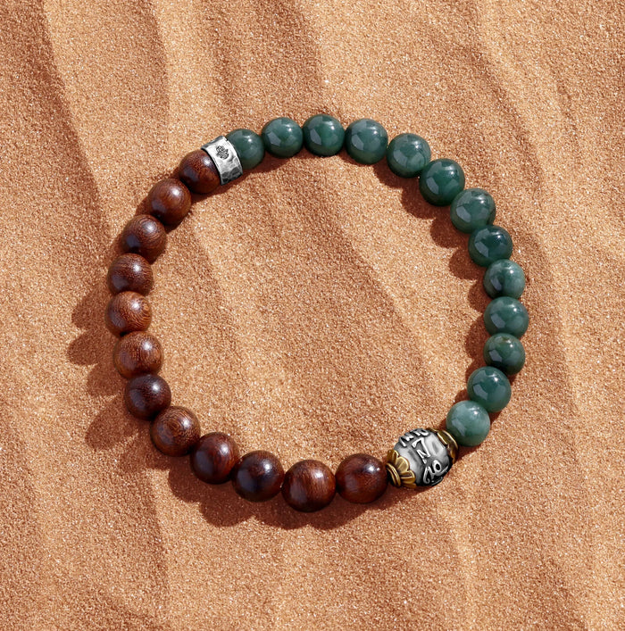 Forever Assured Jade & Wood Mantra Silver Bracelet