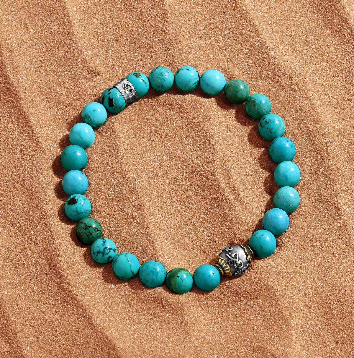 Perpetual Transformation Turquoise Mantra Silver Bracelet