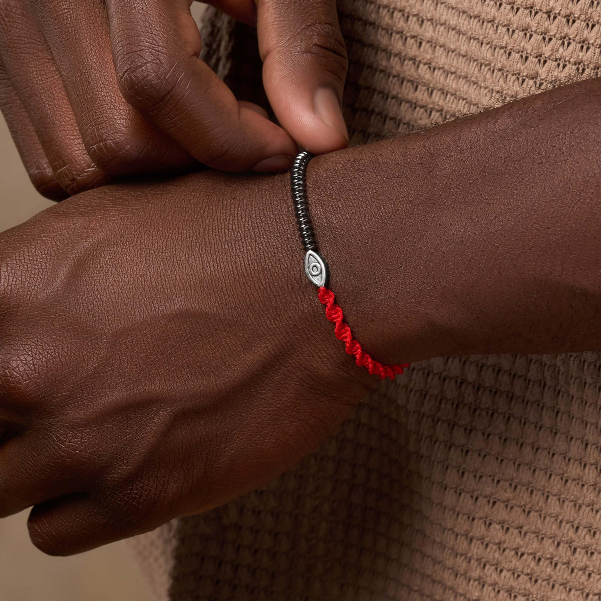 Universal Equilibrium Hematite Evil Eye Red String Bracelet