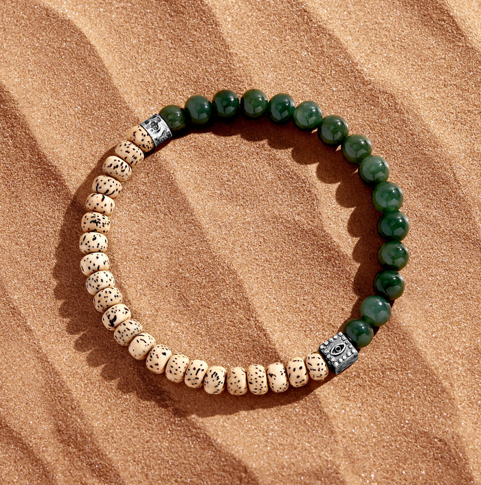 Conscious Practice Evil Eye Jade & Bodhi Beaded Bracelet