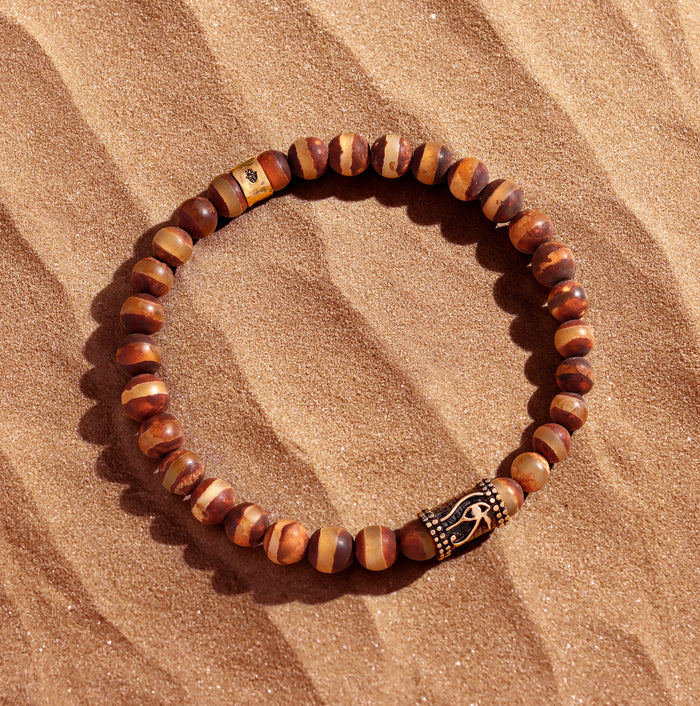 Infinite Courage Tibetan Brown Agate Eye of Horus Bracelet