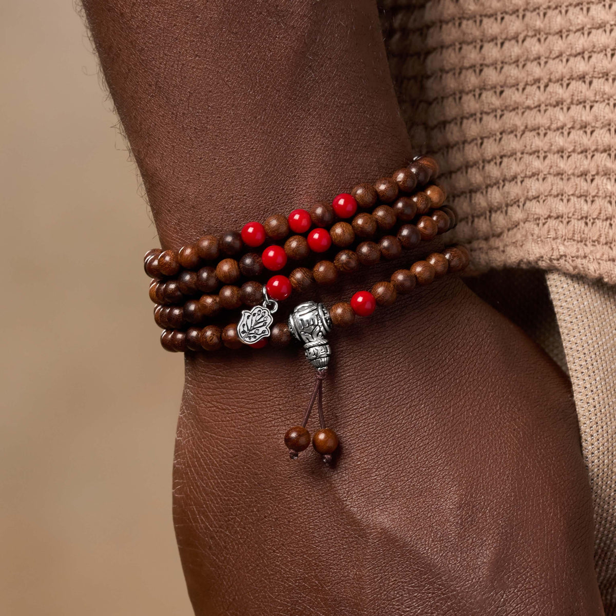Everlasting Joy Red Coral & Wood Mantra Layer Bracelet