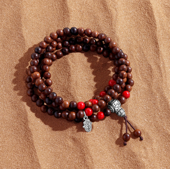 Everlasting Joy Red Coral & Wood Mantra Layer Bracelet