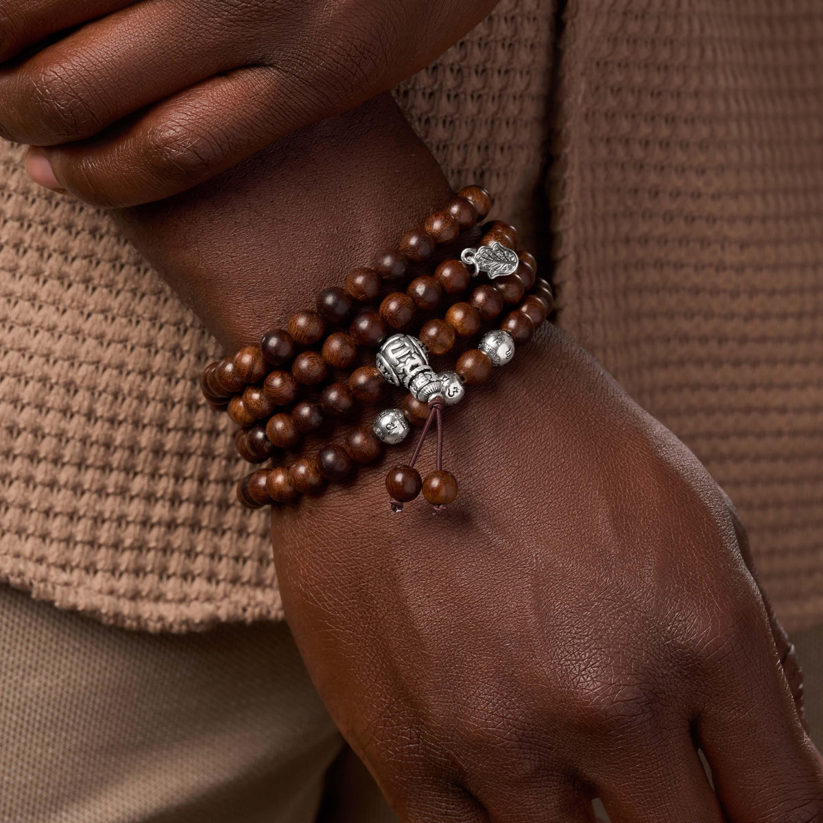 Constant Inspiration Mantra Wood Layer Silver Bracelet