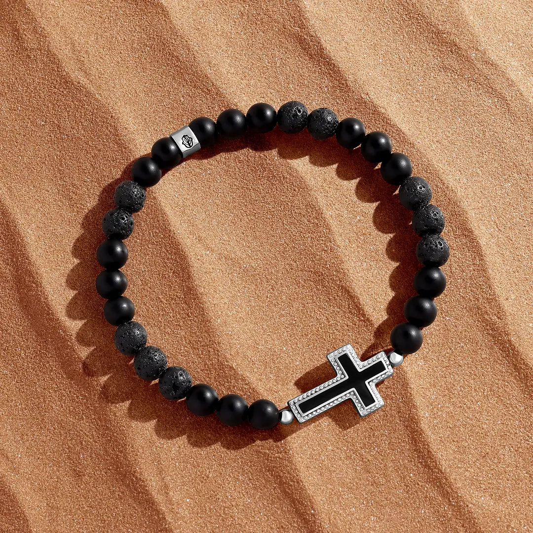 Steadfast Vision Cross Onyx & Lava Bracelet