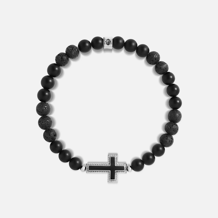 Steadfast Vision Cross Onyx & Lava Bracelet