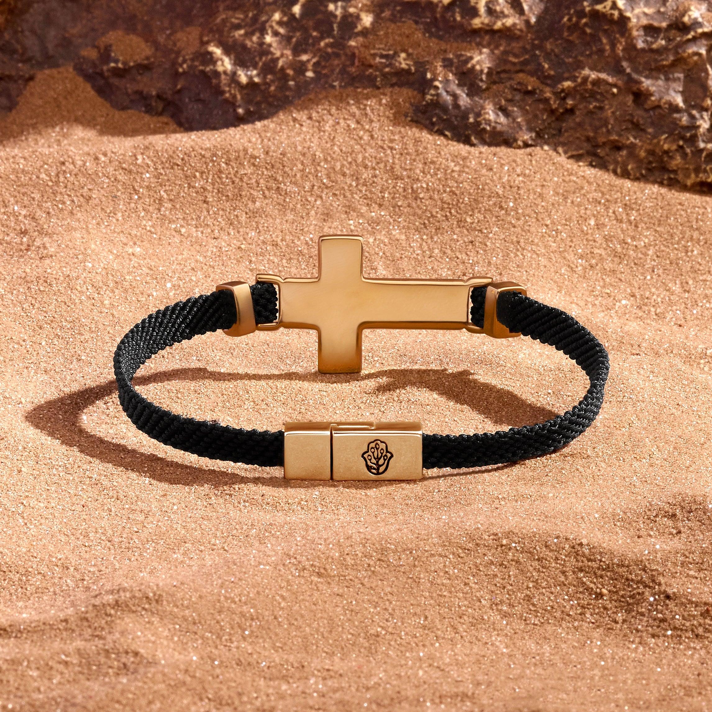 Divine Strength Onyx Cross Black String Bracelet