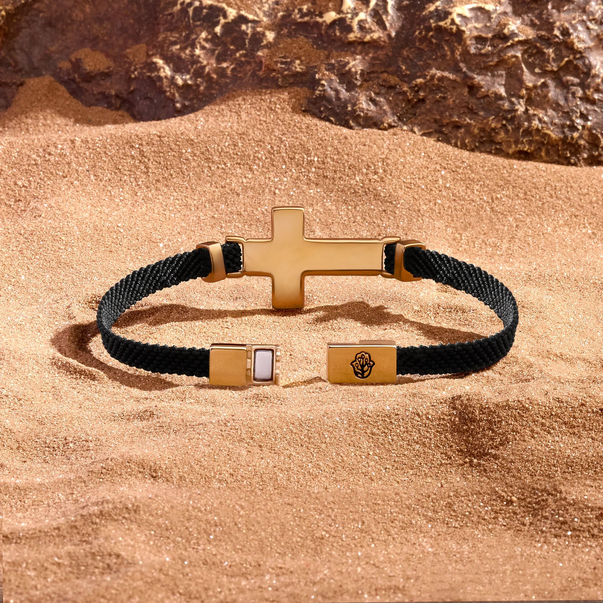 Divine Strength Onyx Cross Black String Bracelet