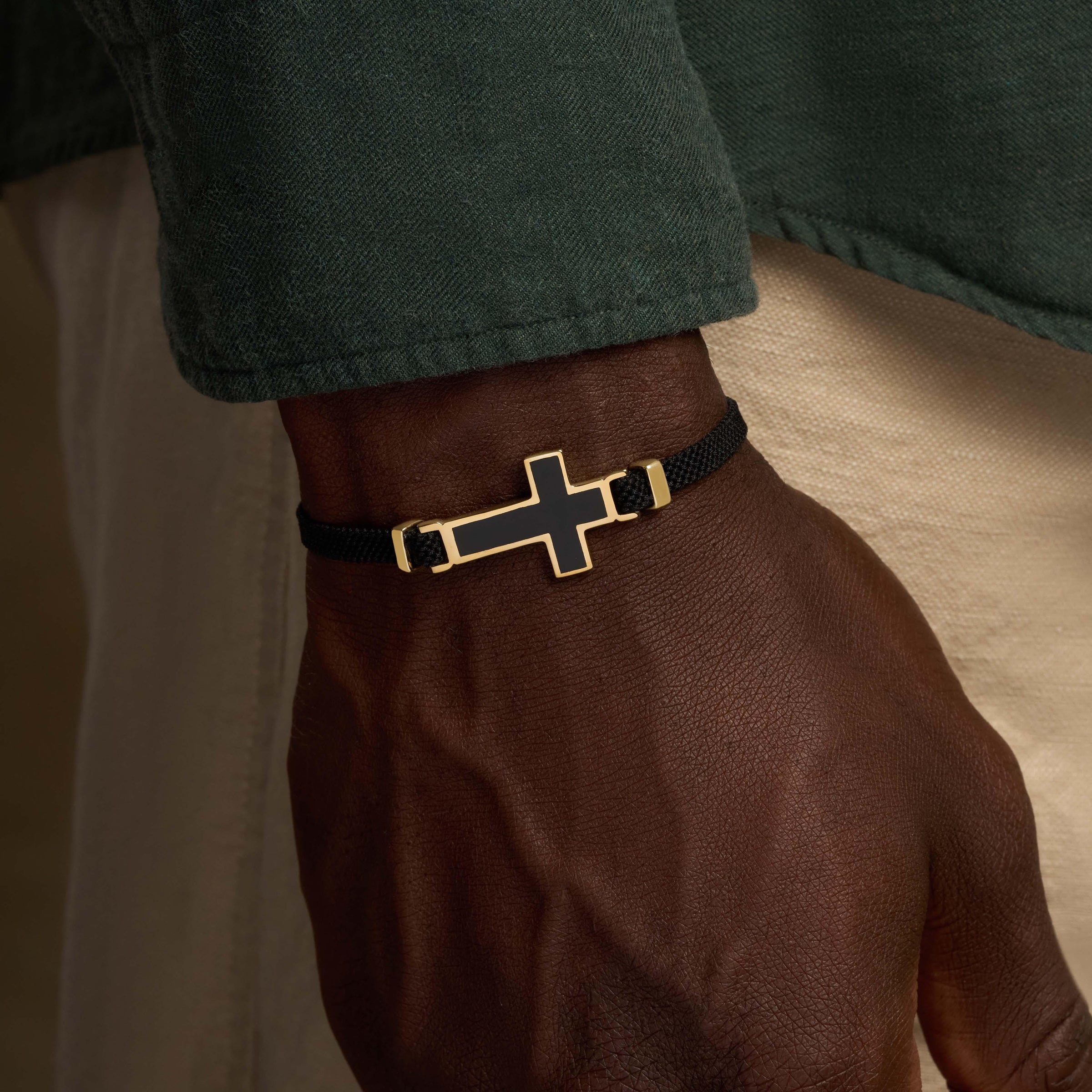 Divine Strength Onyx Cross Black String Bracelet