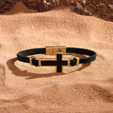 Divine Strength Onyx Cross Black String Bracelet
