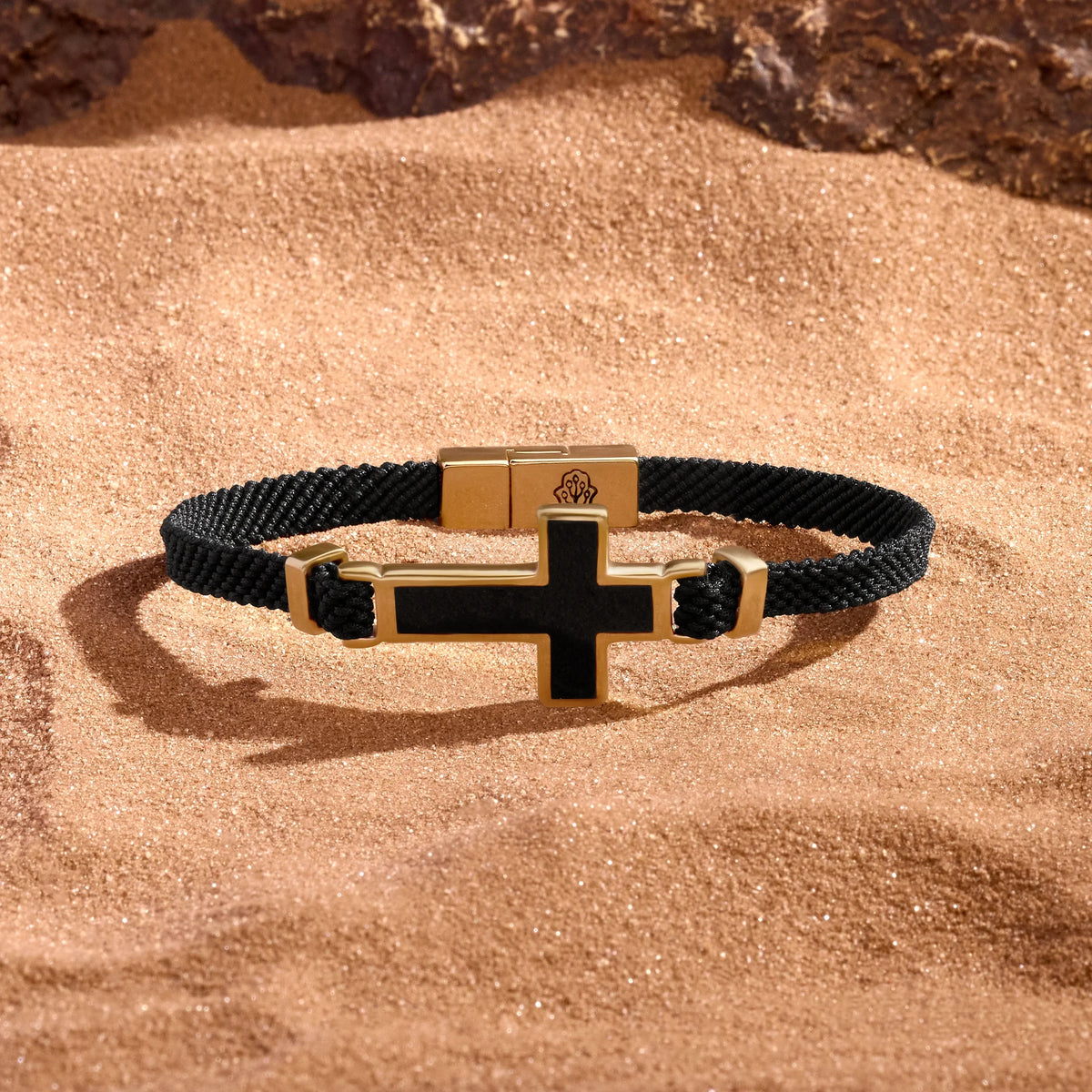 Divine Strength Onyx Cross Black String Bracelet