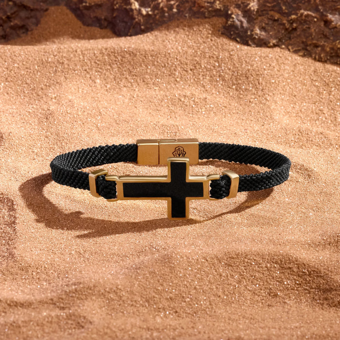 Divine Strength Onyx Cross Black String Bracelet