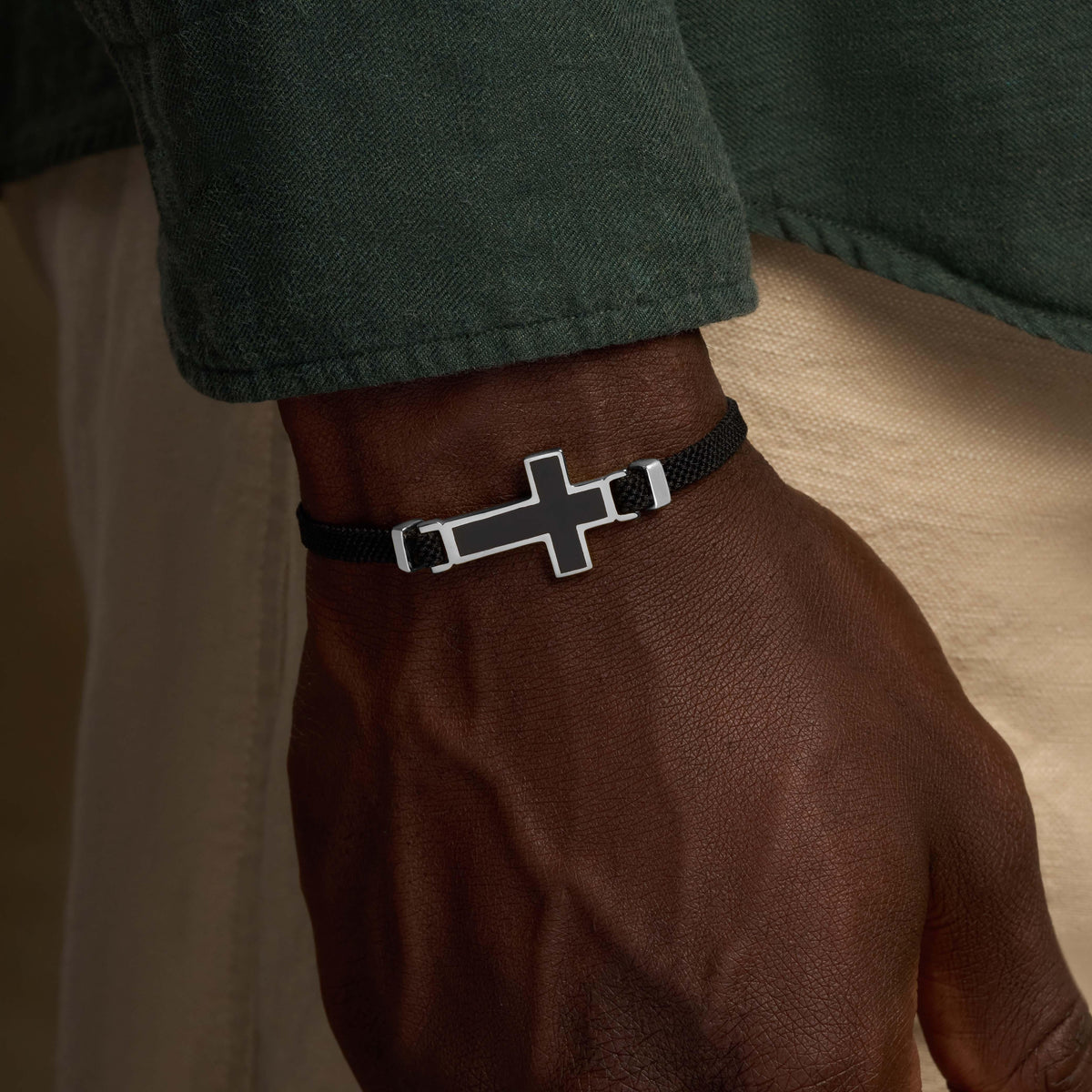 Eternal Shield Onyx Cross Black String Bracelet