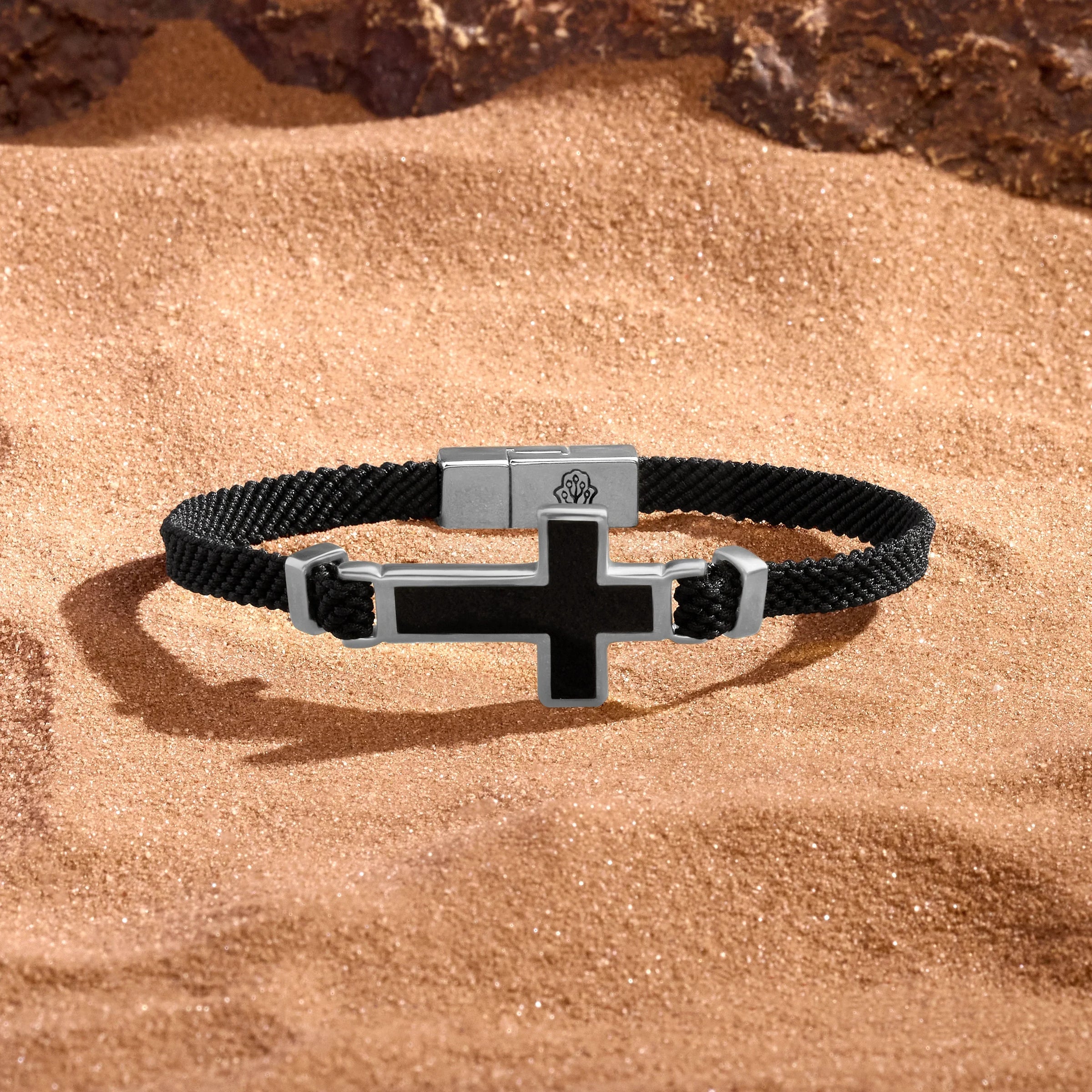 Eternal Shield Onyx Cross Black String Bracelet