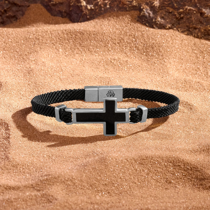 Eternal Shield Onyx Cross Black String Bracelet