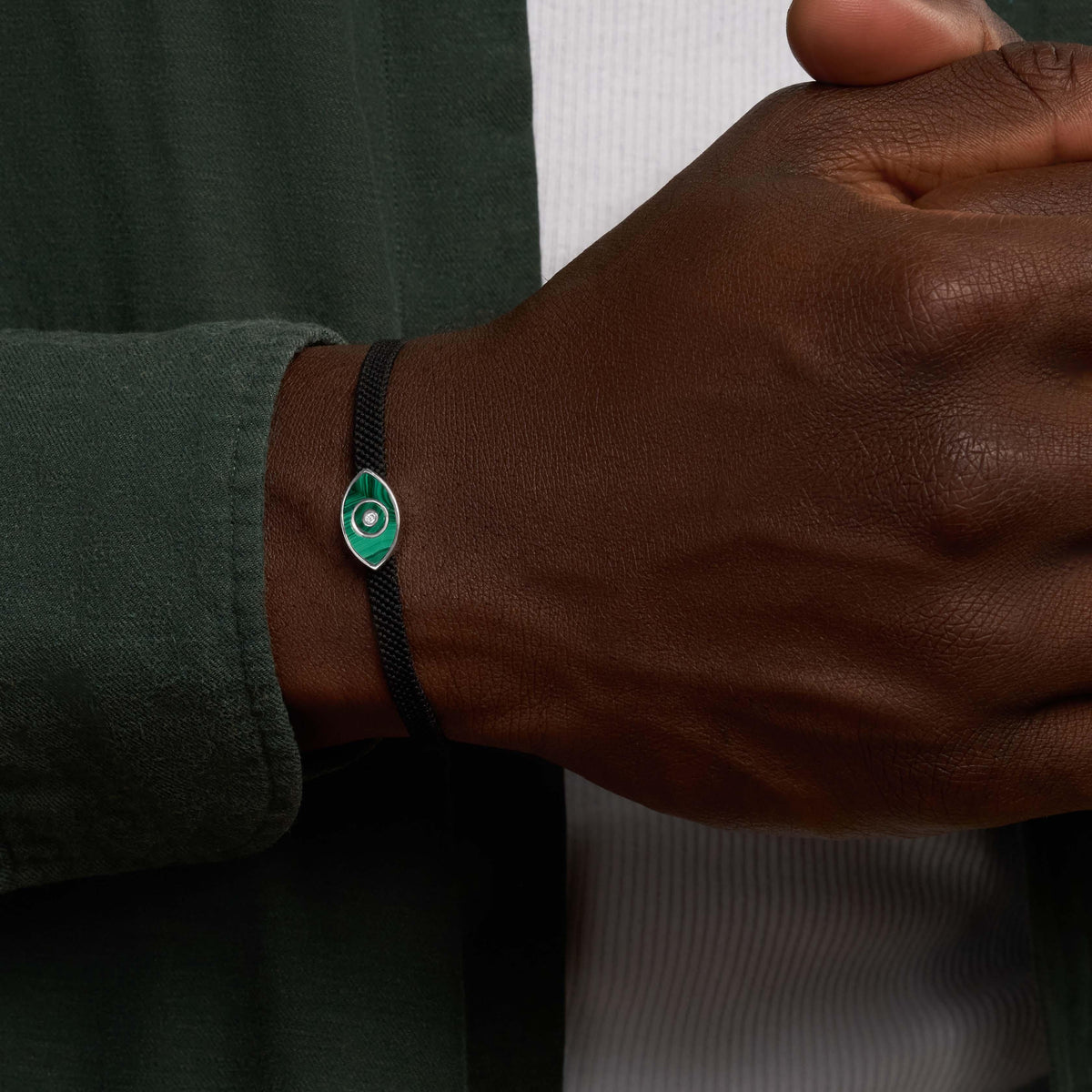 Essence of Balance Malachite Evil Eye Black String Bracelet