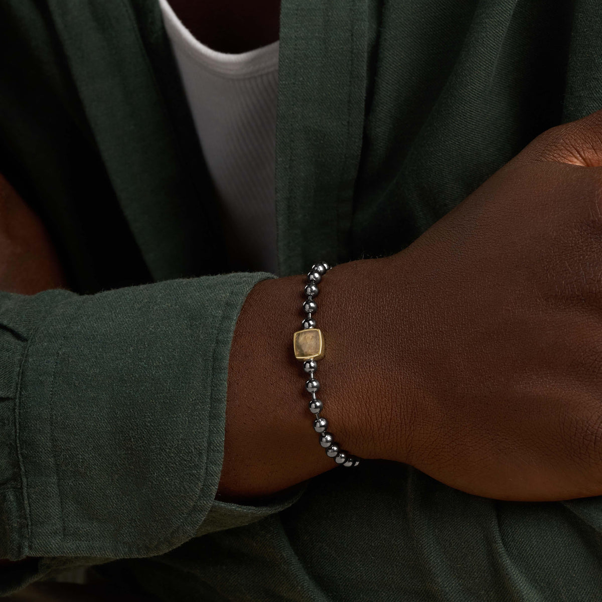 Eclipse Strength Gunmetal Labradorite Charm Bracelet