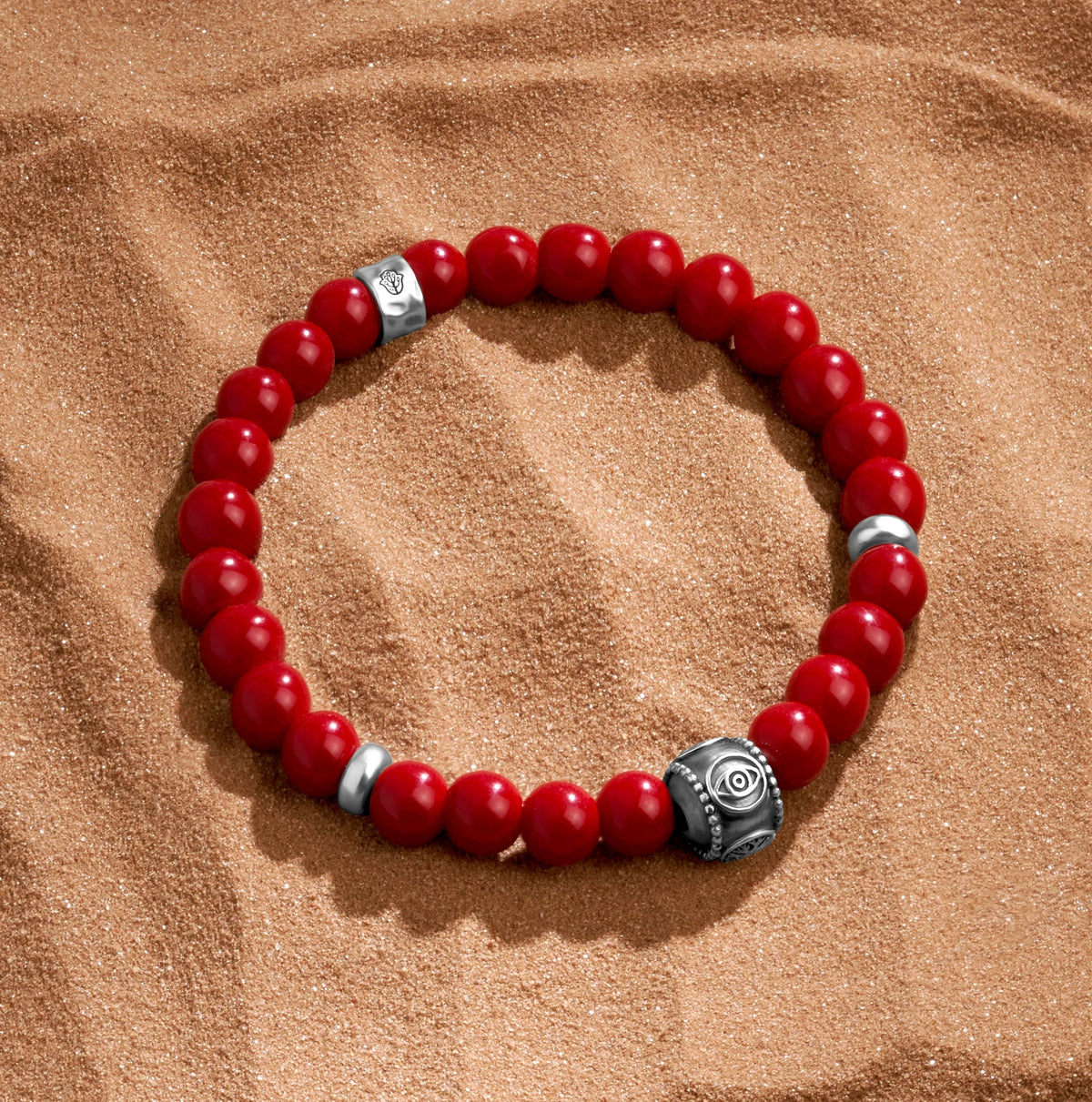 Spiritual Odyssey Coral Multi-Symbol Silver Bracelet