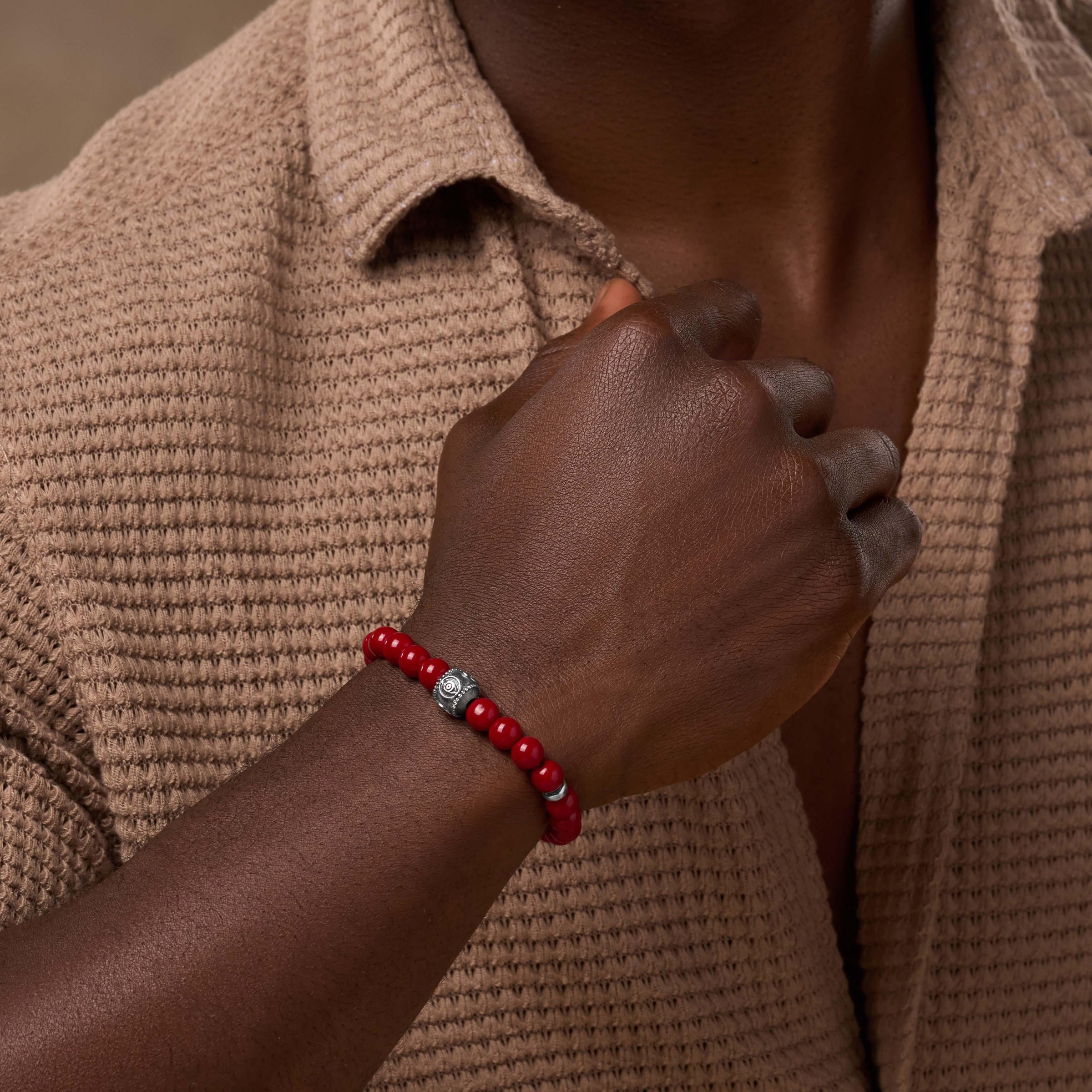 Spiritual Odyssey Coral Multi-Symbol Silver Bracelet