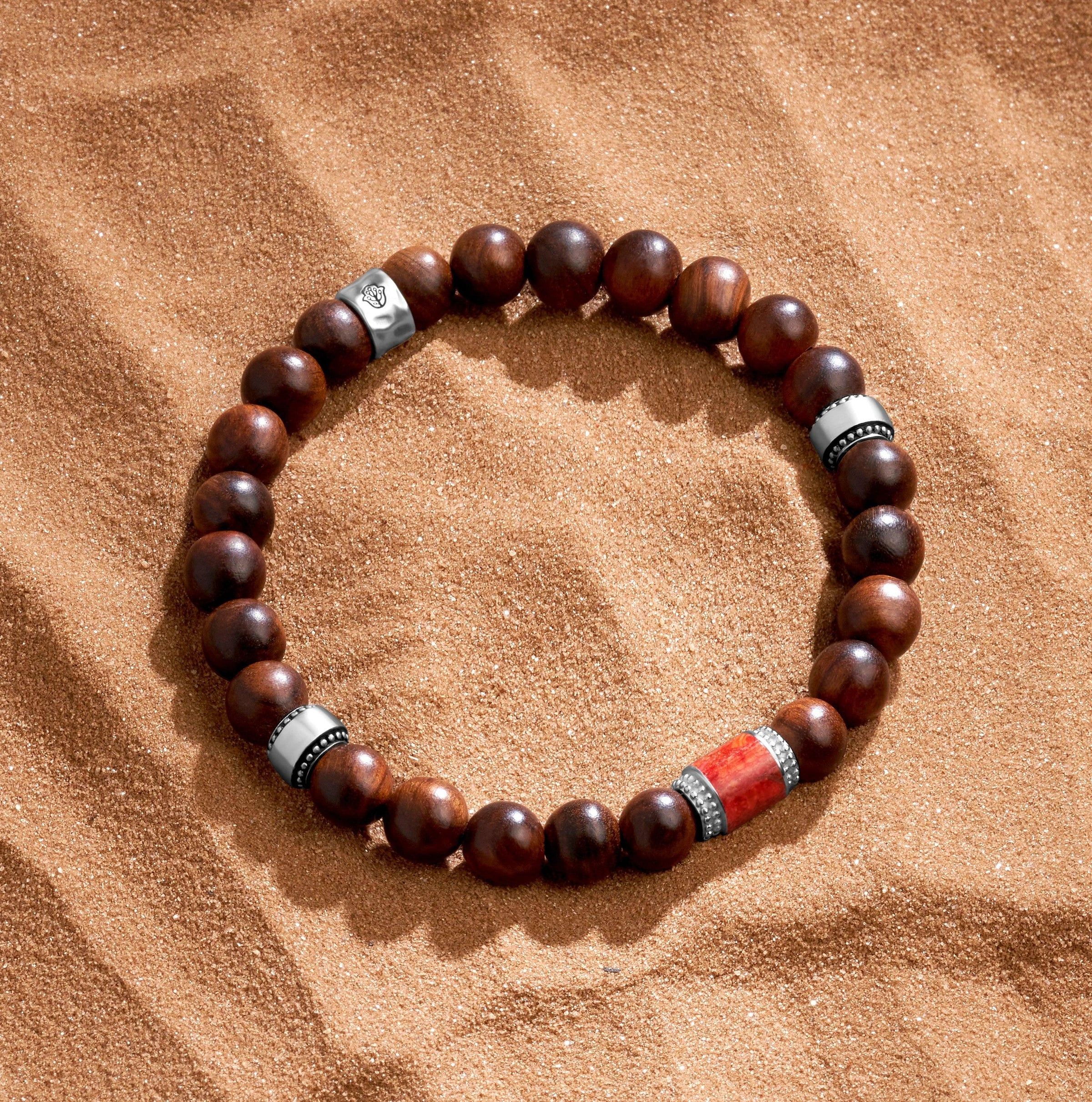 Spiritual Fortitude Wood & Coral Silver Bracelet