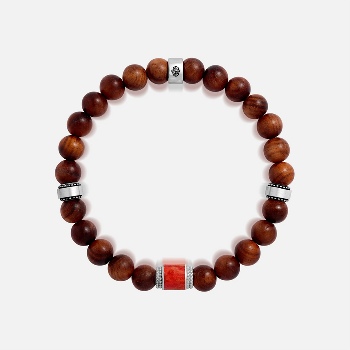 Spiritual Fortitude Wood & Coral Silver Bracelet